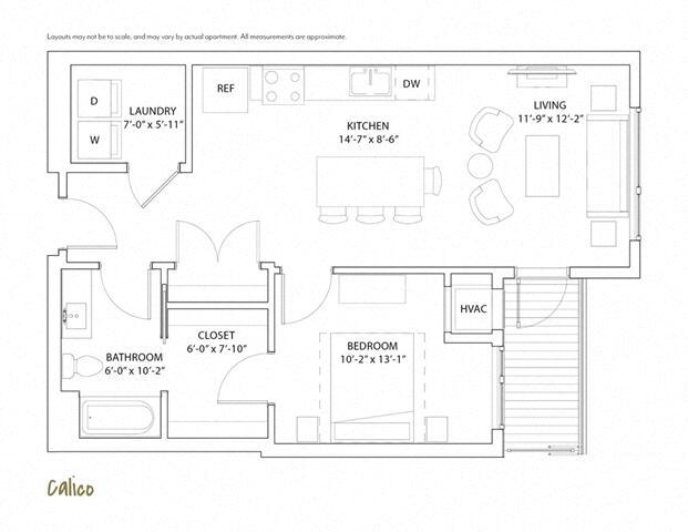 Floor Plan - 1 Bed 1 Bath Calico