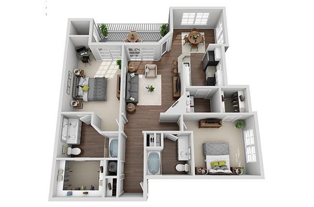 Floor Plan - Oleander 2 Bedroom 2 Bath Renovated