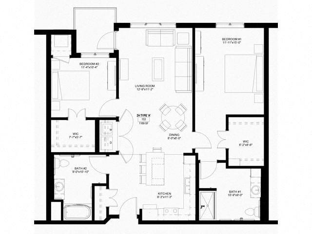 Floor Plan - Two Bedroom - H (Wheelchair Accessible)
