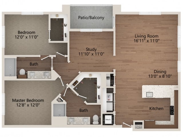 Floor plans are artist’s rendering. All dimensions are approximate. Actual product and specifications may vary in dimension or detail. Not all features are available in every apartment. Prices and availability are subject to change. - B5A