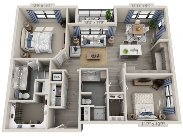 Floor plans are artist’s rendering. All dimensions are approximate. Actual product and specifications may vary in dimension or detail. Not all features are available in every apartment. Prices and availability are subject to change. - B2