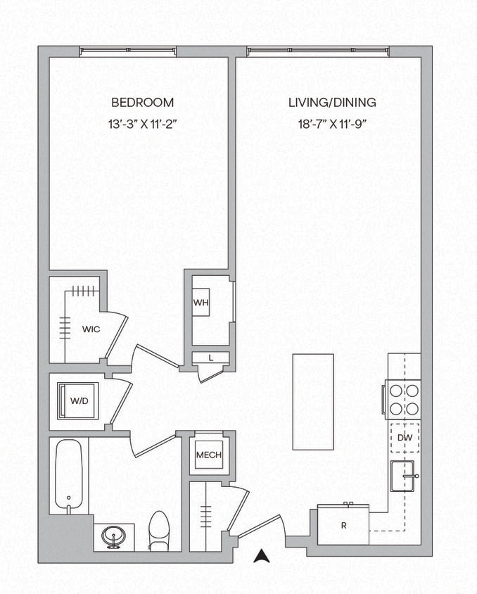 Floor Plan - A23 - 1BR 1BA (777 SF)