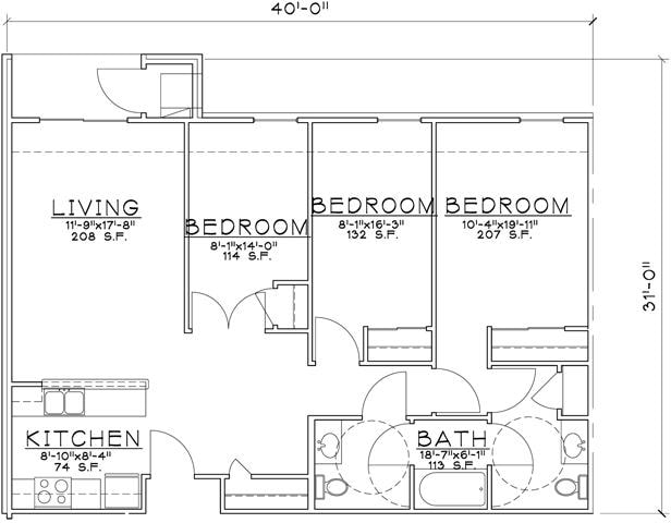 Floor Plan - 3 Bedroom Unit