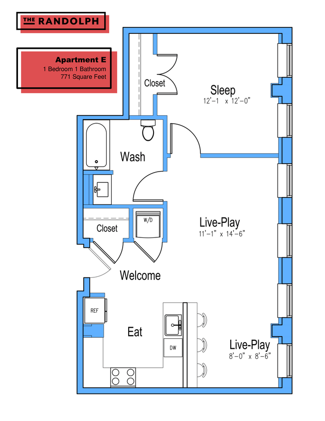Floor Plan - 1 Bed 1Bath E
