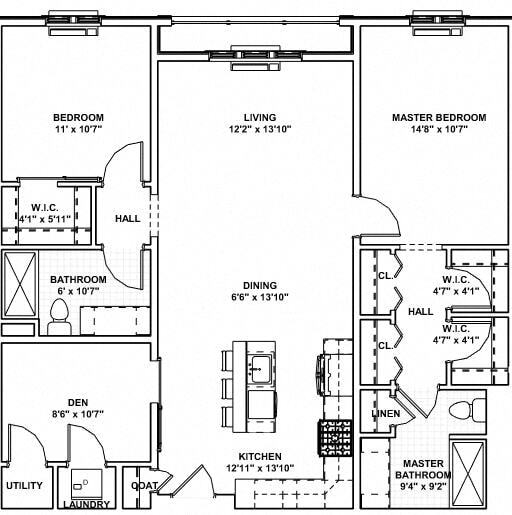 Floor Plan - 20 - 2 Bed, 2 Bath, 1 Den