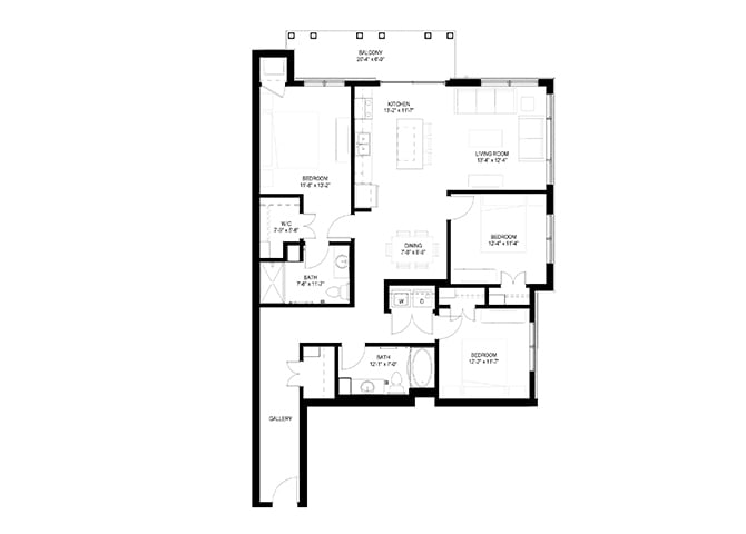 Floor Plan - Three Bedroom - D (Balcony)