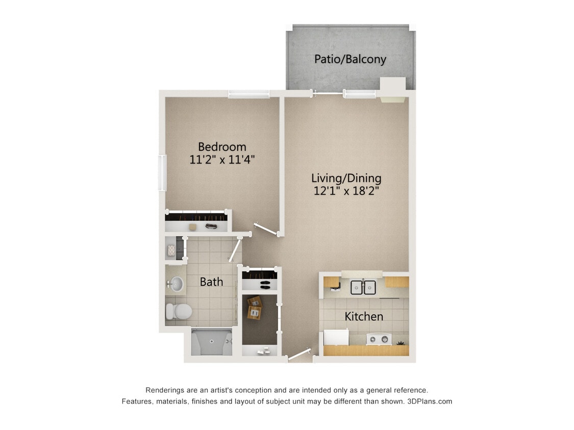 Floor Plan - 1 Bed 1 Bath (E)
