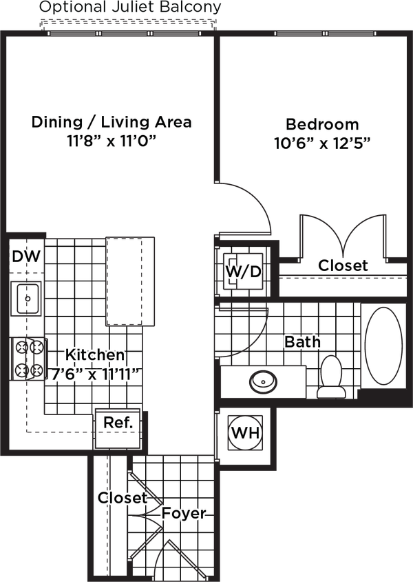 Floor Plan - 1 Bedroom 1 Bath - A4
