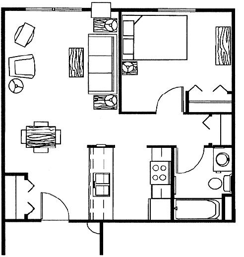 1BR/1BA - 1 Bedroom