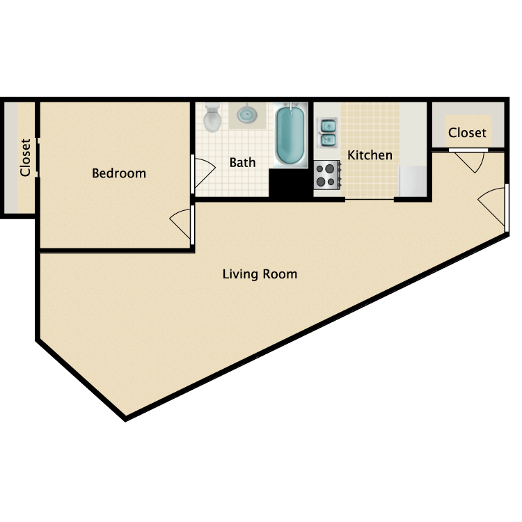 Floor Plan - 1 Bed 1 Bath