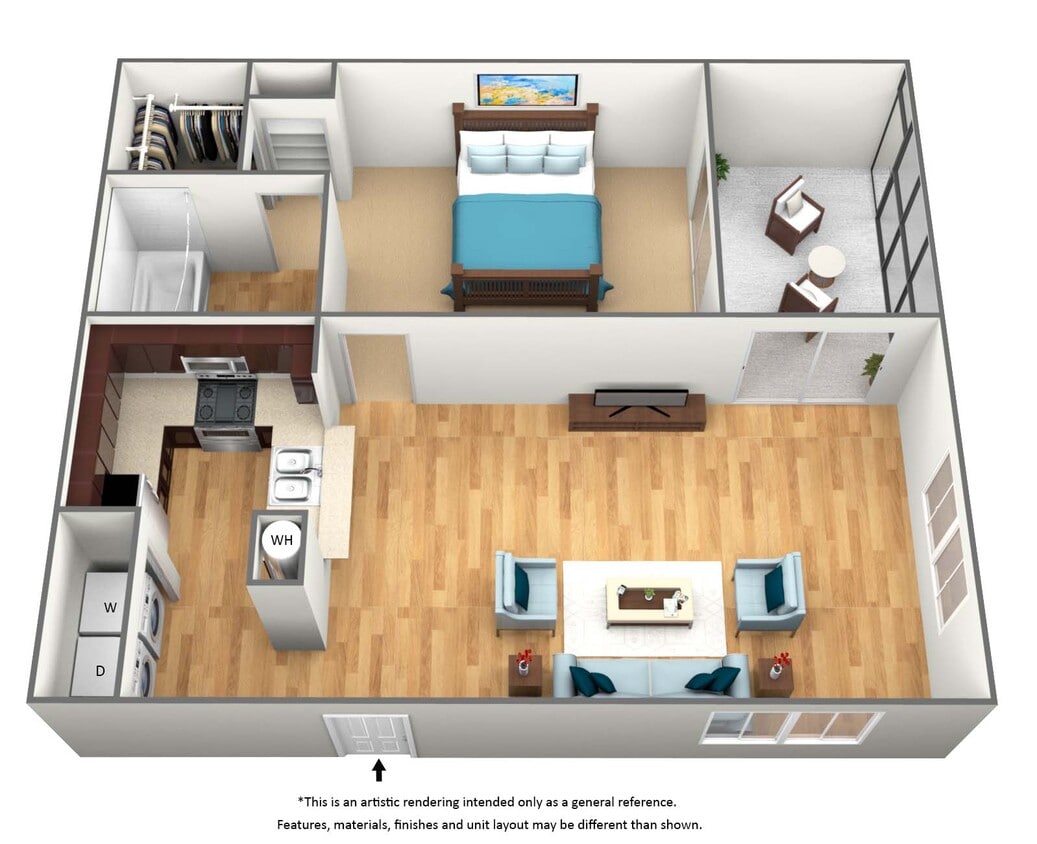 Floor Plan - A1 - 1 Bedroom  1 Bath