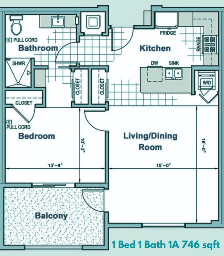 Floor Plan - 1 Bed 1 Bath