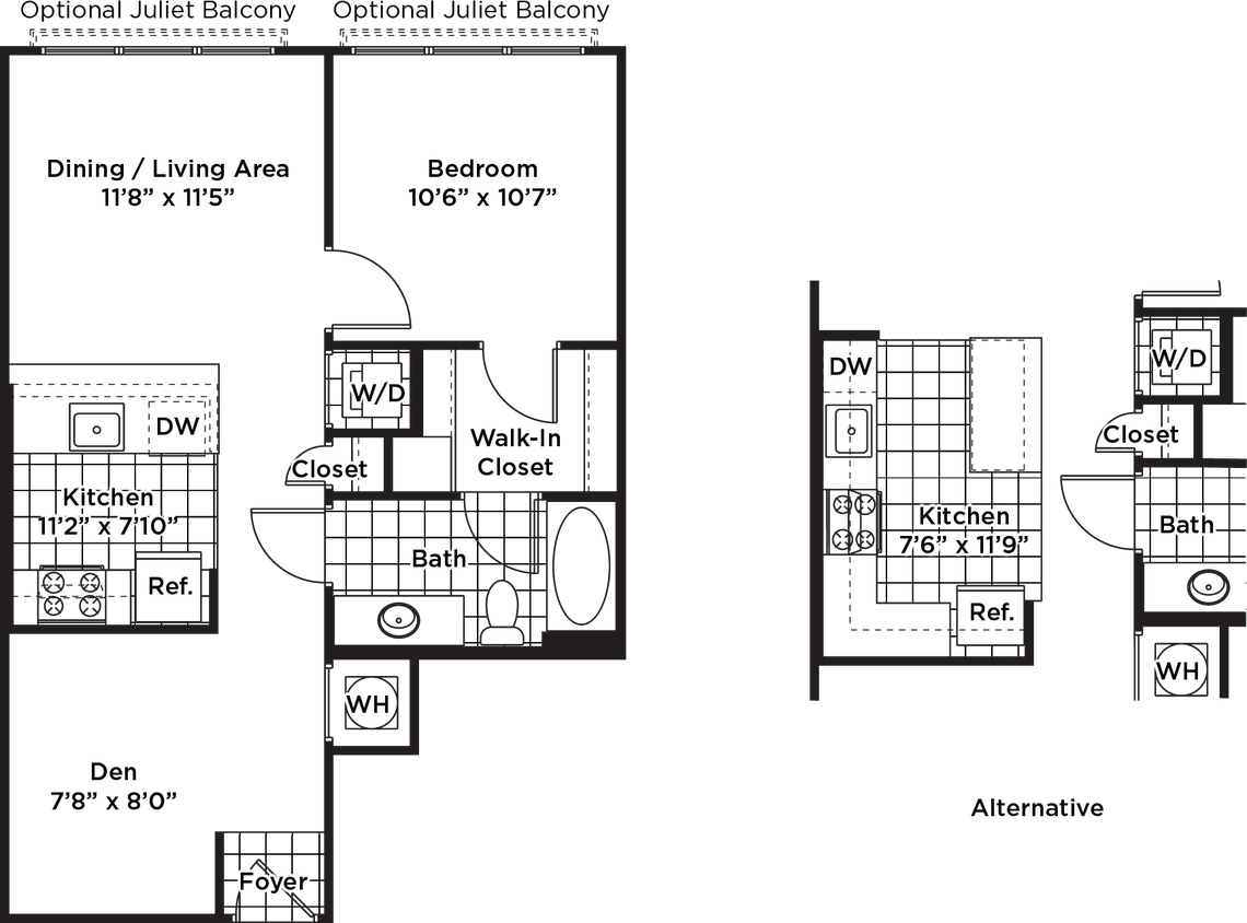 Floor Plan - 1 Bedroom 1 Bath + Den - AD2 Affordable 80%