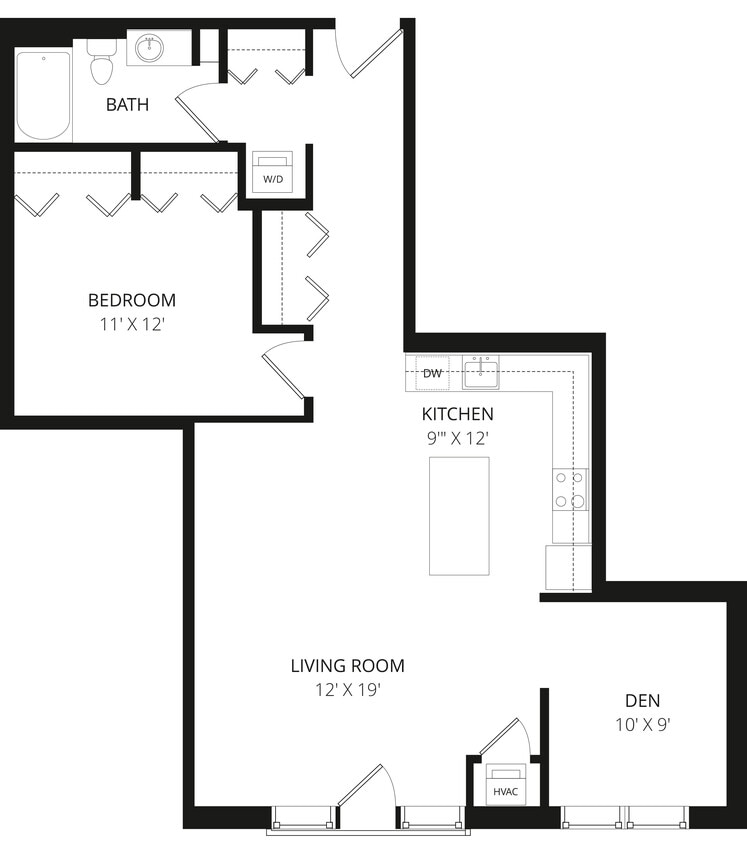Floor Plan - 1x1 with Den A6