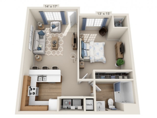 Floor plans are artist’s rendering. All dimensions are approximate. Actual product and specifications may vary in dimension or detail. Not all features are available in every apartment. Prices and availability are subject to change. - Winwood