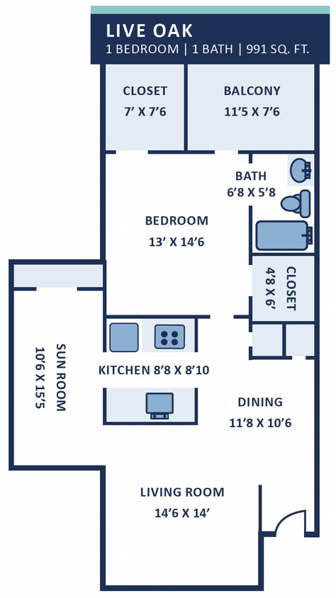 Floor Plan - 1x1 Sunroom