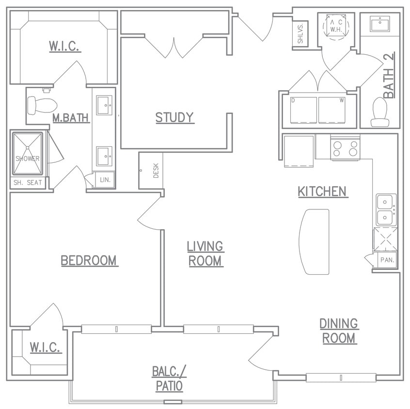 1 Bed/1.5 Bath + Study - 1 Bed/1.5 Bath + Study