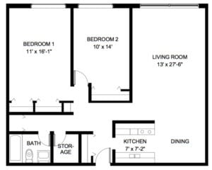 Floor Plan - 2 Bed, 1 Bath
