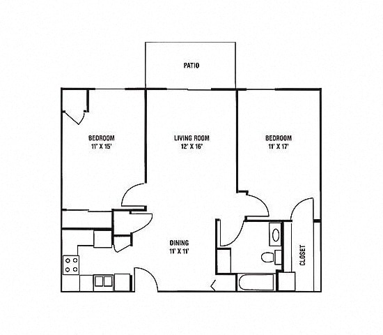 Floor Plan - C1 & C2 - 2 Bedroom, 1 Bath A
