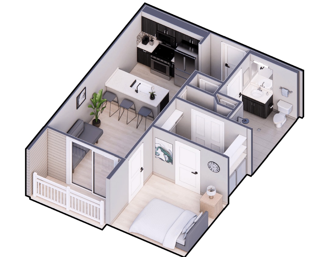 Floor Plan - 1 Bedroom, 1 Bath 
