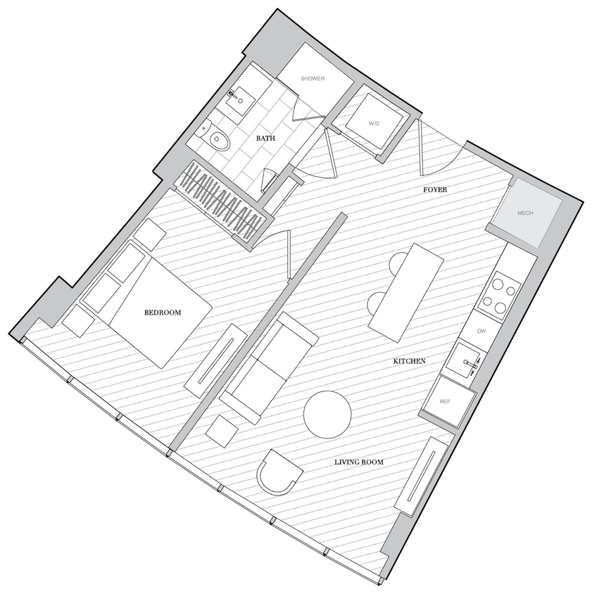 Floor Plan - 1 Bed 1 Bath B1D
