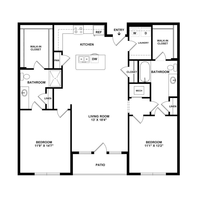 Floor Plan - 2 Bedroom Craftsman Premier