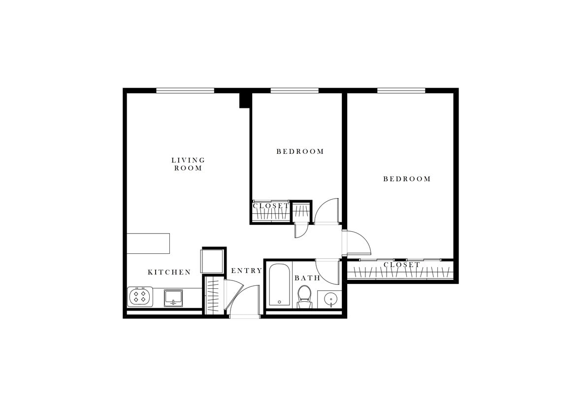 Floor Plan - Two Bedroom, One Bath