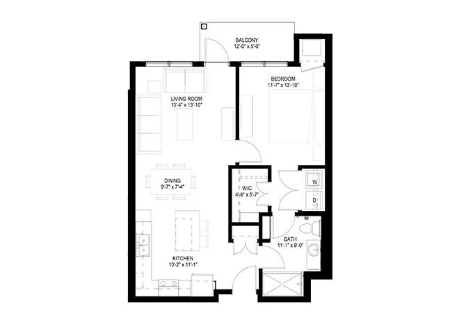Floor Plan - One Bedroom - C (Balcony)