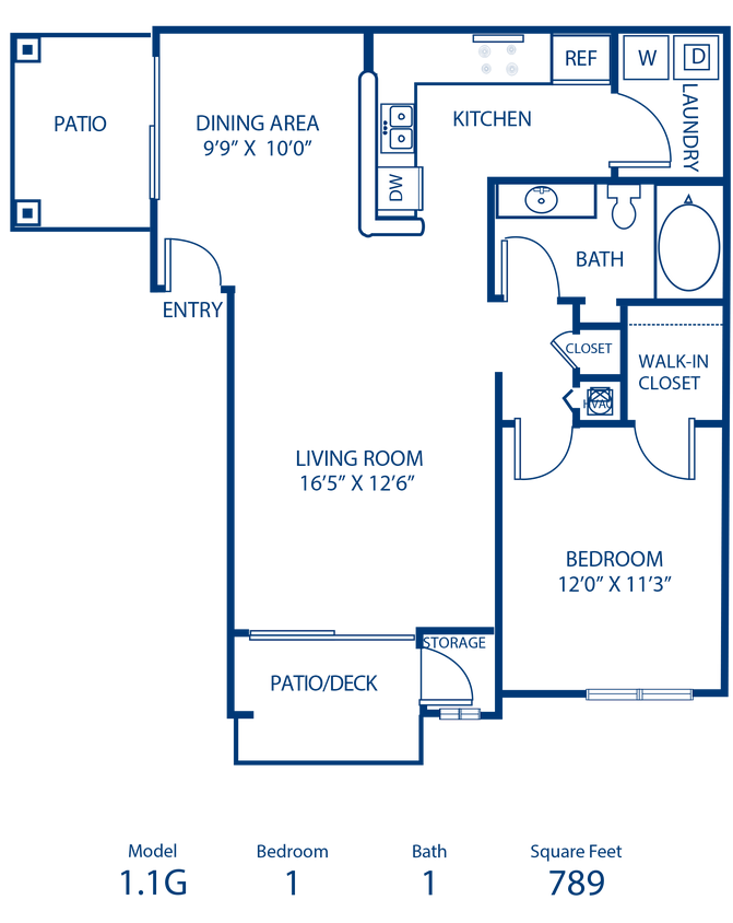 Floor Plan - 1BR 1BA 965 Sqft Income Restricted 