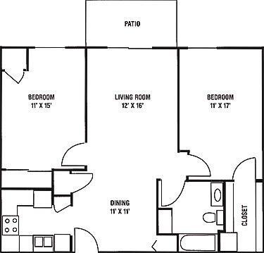 Floor Plan - 2 Bedroom, 1 Bath Income Restricted