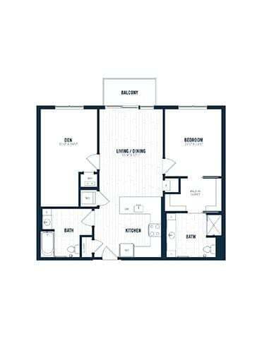Floor Plan - B11D | 1 Bed | 2 Bath | Den