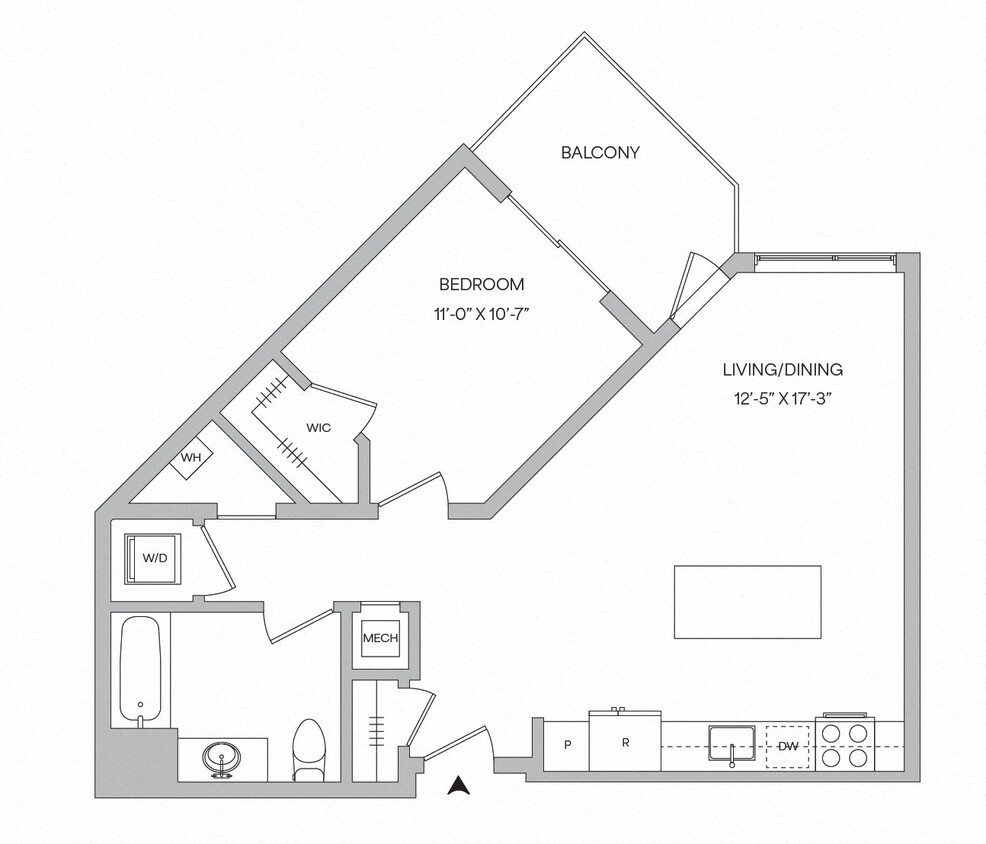 Floor Plan - A07 - 1BR 1BA (714 SF)