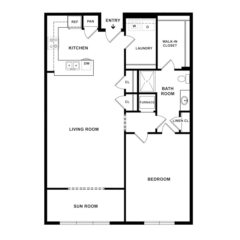 Floor Plan - 1 Bedroom Traditions w/Sunroom