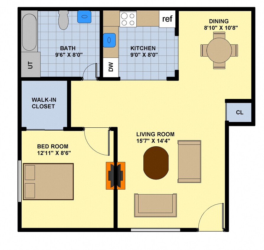 Floor Plan - One Bedroom (Downstairs Bldg. 1 & 2)