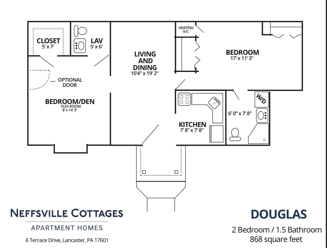 Floor Plan - 2 Bedroom / 1.5 Bathroom Douglas Deluxe with Deck