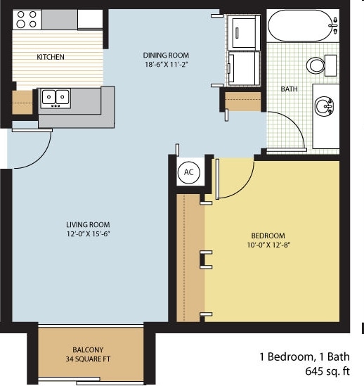 1BR/1BA - 62 and Over Senior Apartments 1 Bedroom