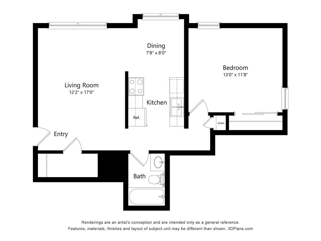 Floor Plan - 1 Bedroom Barclay