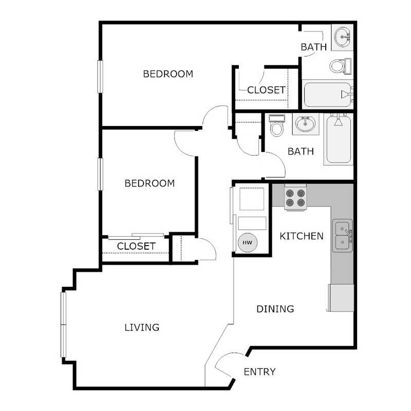 Floor Plan - 2 BED 2 BATH