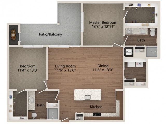 Floor plans are artist’s rendering. All dimensions are approximate. Actual product and specifications may vary in dimension or detail. Not all features are available in every apartment. Prices and availability are subject to change. - B3