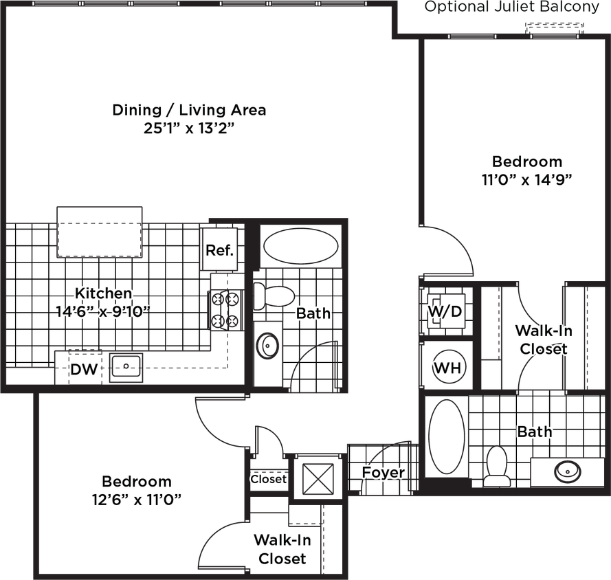 Floor Plan - 2 Bedroom 2 Bath - B18