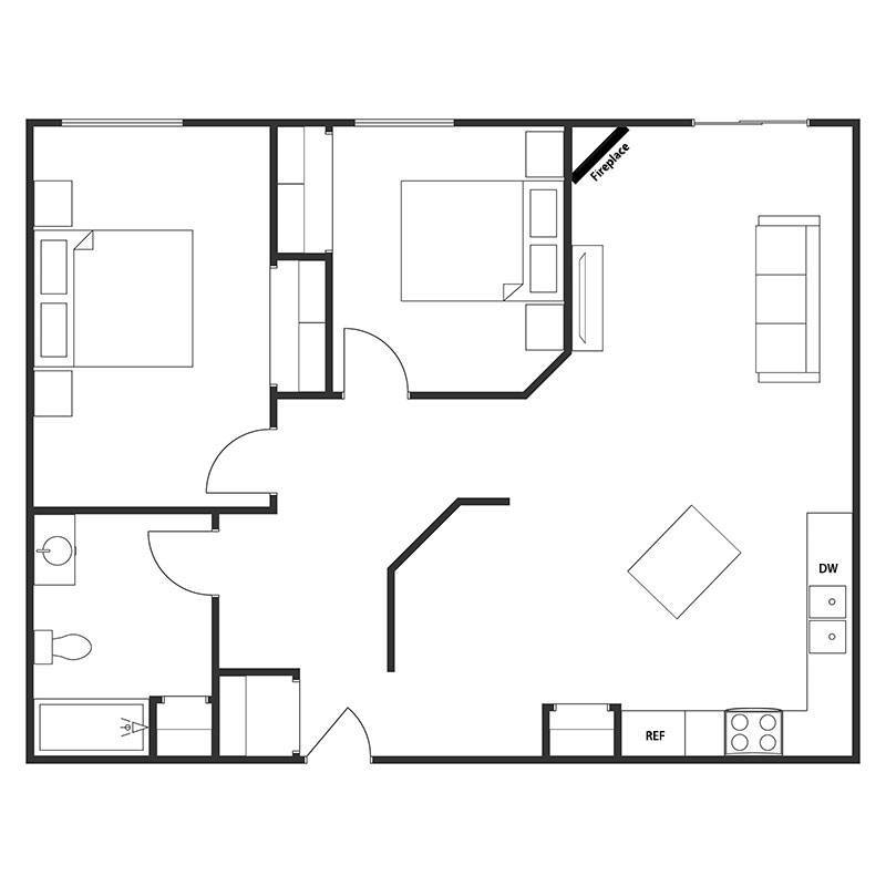 Floor Plan - Two Bedroom One Bath