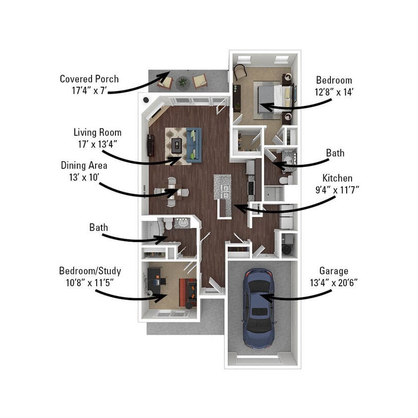Floor Plan - 2 Bedroom, 2 Bath Townhome