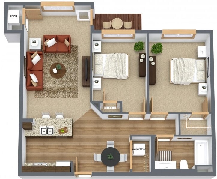 Floor Plan - 2 Bedroom/1 Bath Apartment A