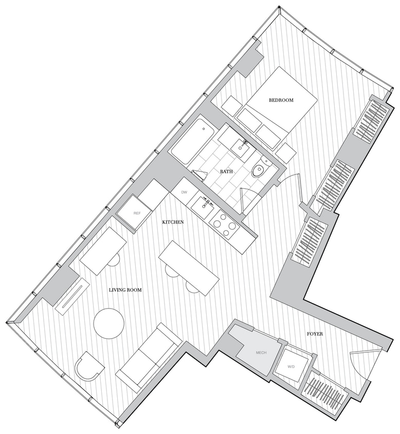 Floor Plan - 1 Bed 1 Bath B1M