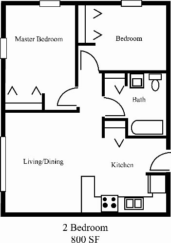 2BR/1BA - 2 Bed 800SF