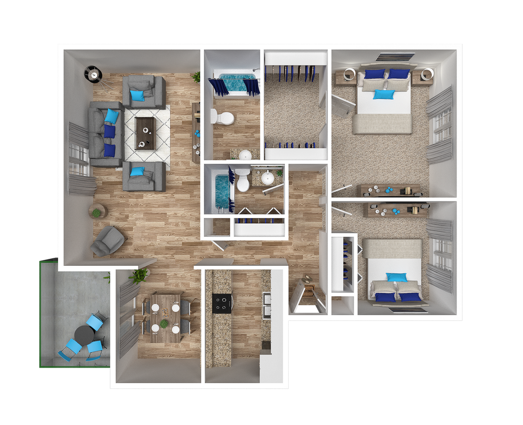 Explore this contemporary floor plan, perfect for modern living with spacious rooms and stylish design. - Two Bedroom Two Bathroom