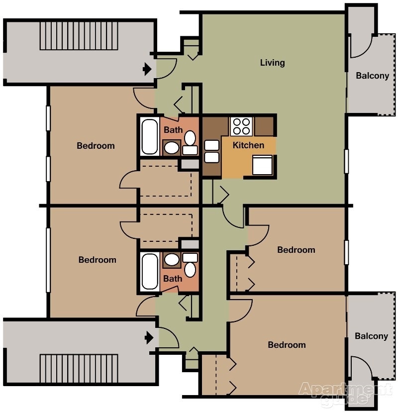 4BR/2BA - 4 Bedroom 2 Bath Floor Plan