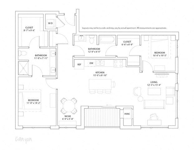 Floor Plan - 2 Bed 2 Bath Canyon