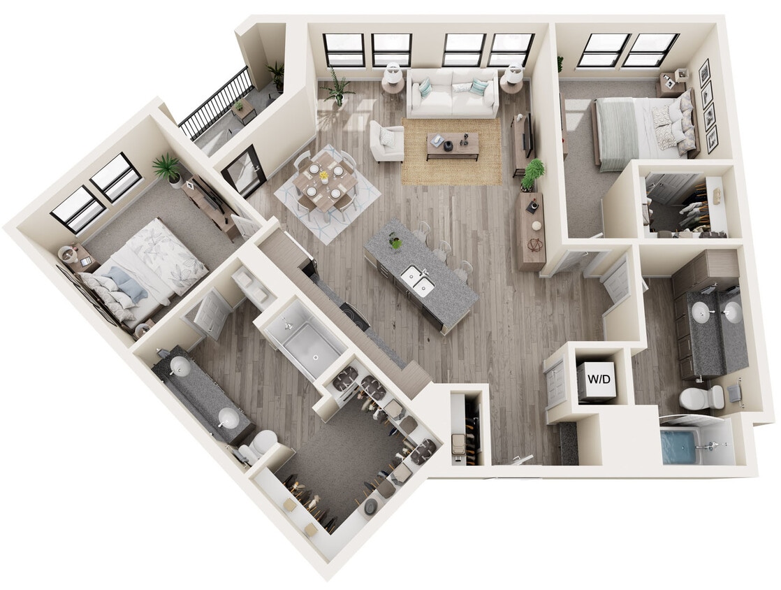 Two Bedroom - 1267 sq ft Floor Plan - Mesquite Trails at Brooks - Two Bed/Two Bath - 1267 sq ft - 60% AMI