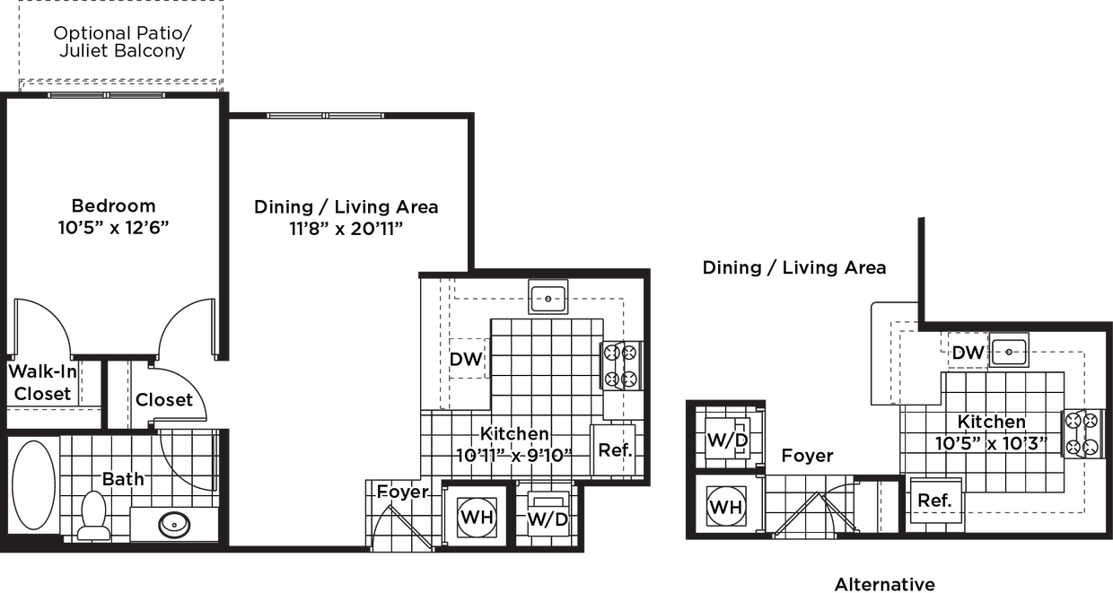 Floor Plan - 1 Bedroom 1 Bath - A10 Affordable 60%